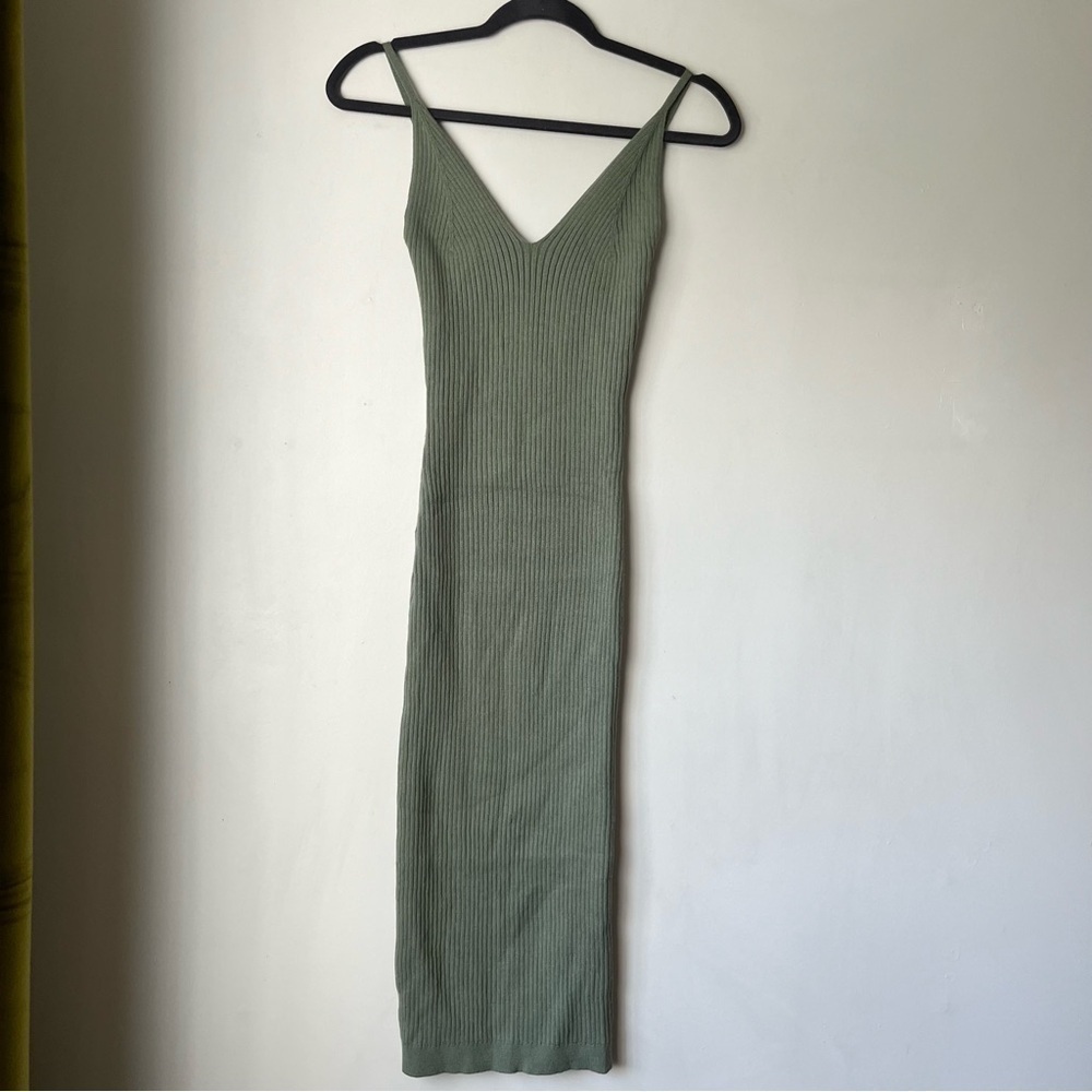 Princess Polly Oxford Green Ribbed Knit Bodycon Midi Dress XS/S